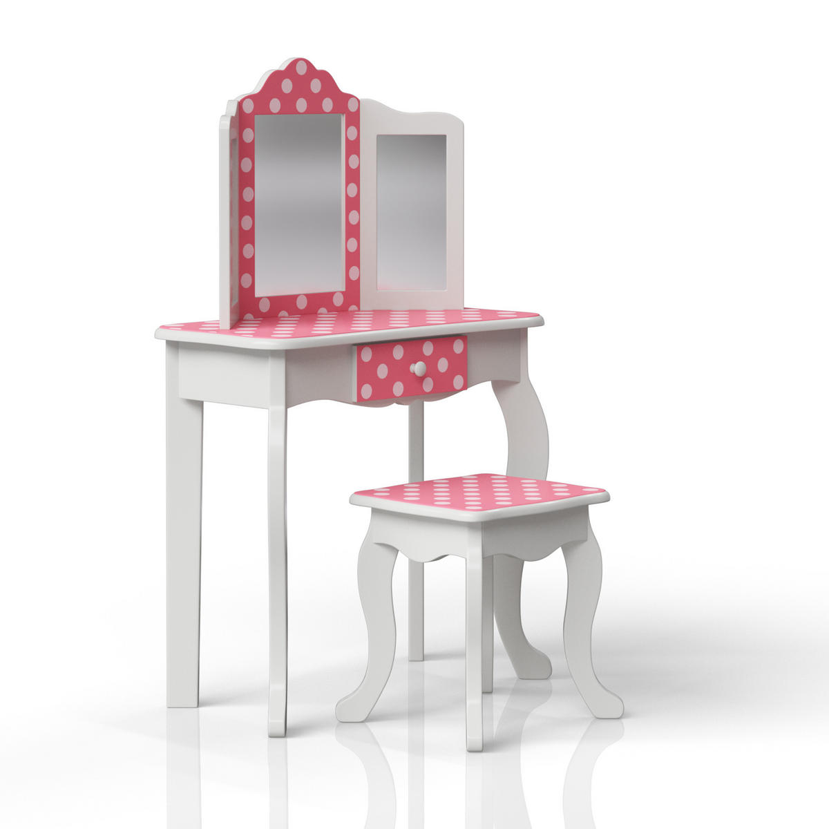 KINDER-SCHMINKTISCH mit Spiegel und Hocker Frisiertisch, Rosa/Weiß, 100cm - Weiß, Holzwerkstoff (30/100/60cm) - Teamson Kids