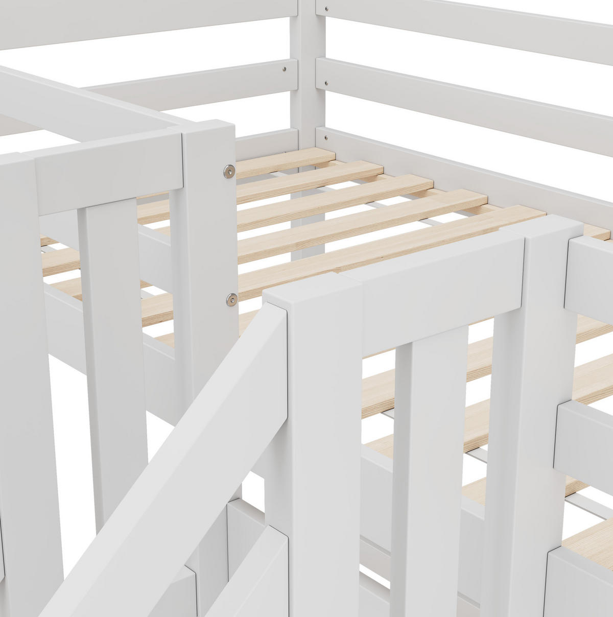 HOCHBETT mit 3 Liegeflächen 90x200 cm in Weiß mit Stauraumtreppe und Schubladen - Weiß, Holz (90/200cm) - IVMEU