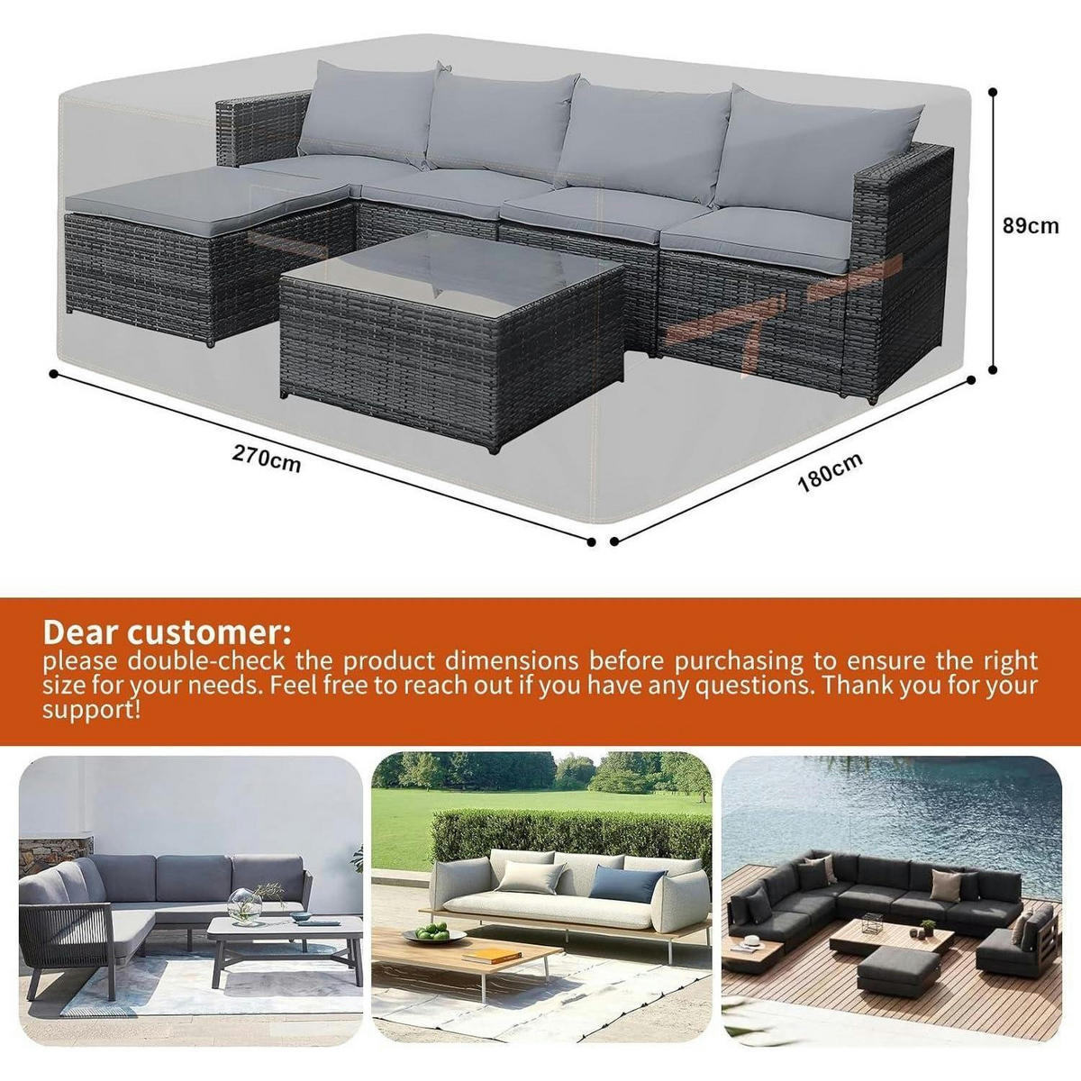 ABDECKHAUBE Gartenmöbel 270 x 180 x 89 cm Schwarz - Schwarz, Textil (270/89/180cm)