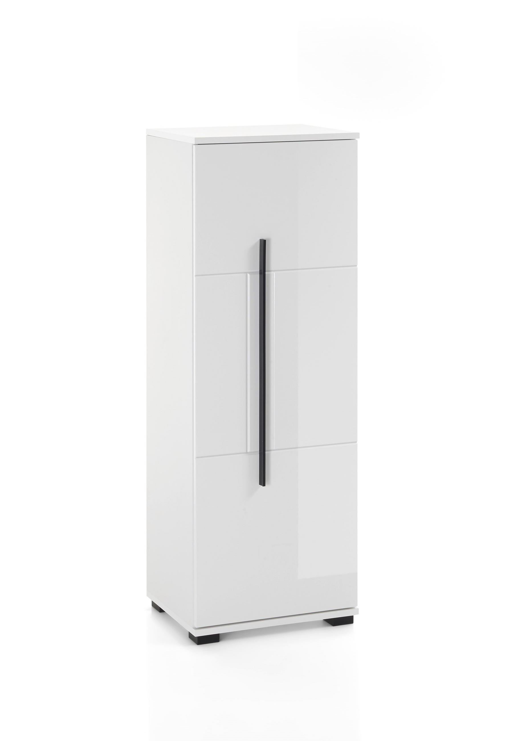 BADSCHRANK M12 Weiß Hochglanz 45/126/35 cm halbhoch rechts - Weiß Hochglanz, Holzwerkstoff (45/126/35cm) - Livojo