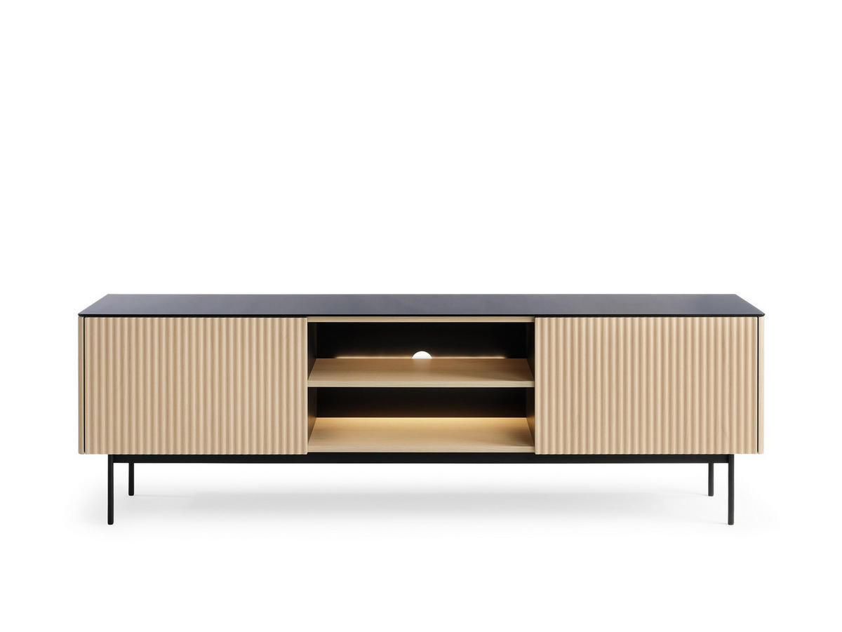 RTV-SCHRANK Rita Vincenza Eiche, zweitürige TV-Tisch mit LED beleuchtung - Eichefarben/Schwarz, Holzwerkstoff (180/57/39cm) - Bettso