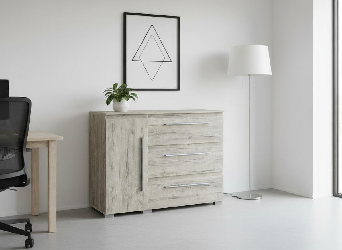 KOMMODE Bali 127/92/50 cm Eiche Sand - Eichefarben/Silberfarben, Holzwerkstoff/Kunststoff (127/92/50cm) - arthur berndt