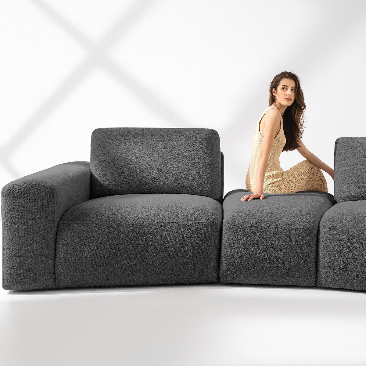 4-SITZER ECKSOFA ZUCCO Boucle rechts, Graphit - Graphitfarben, Textil (350/84/105cm) - KONSIMO®