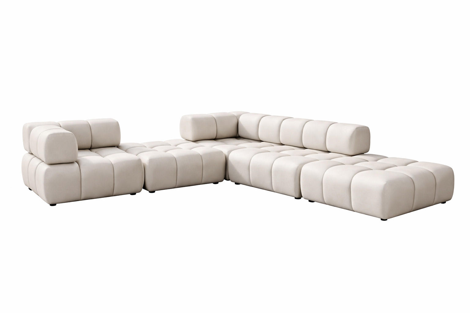 ECKSOFA Corner Modular, Veloursstoff Bluvel, Creme, Rechts, Bolla - Creme, Holz (288/288cm) - Kaiser Möbel