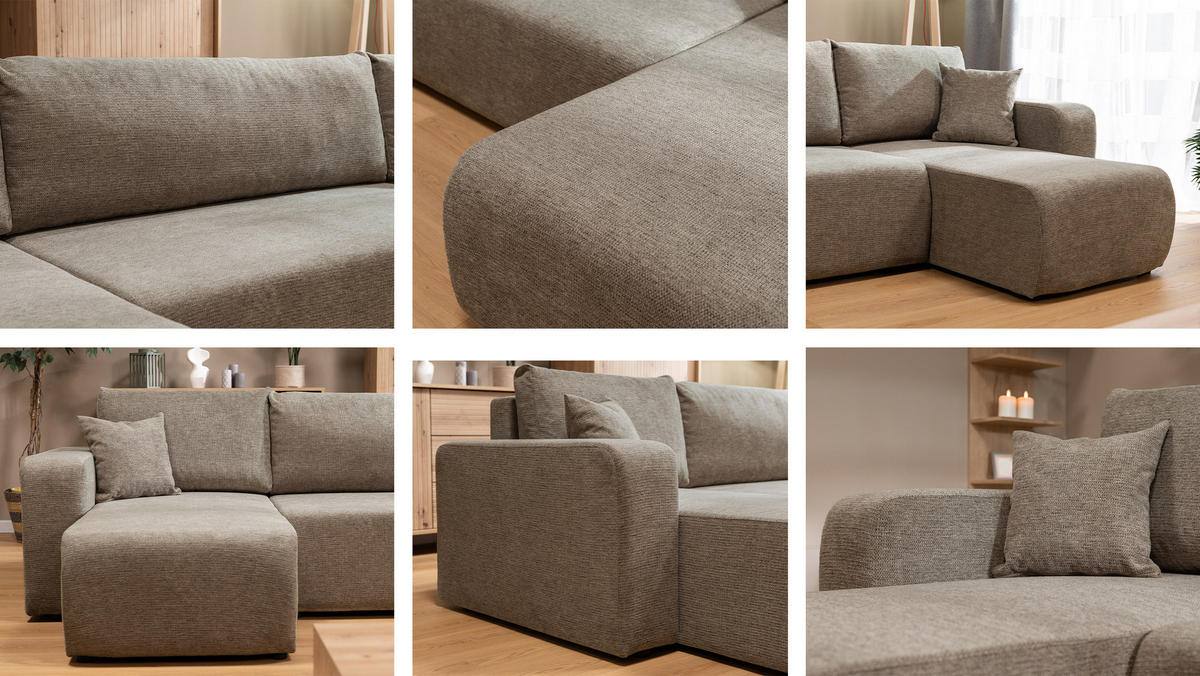 WOHNLANDSCHAFT Piano U - Schwarz/Braun, Holz/Kunststoff (312/82/145cm) - MIRJAN24