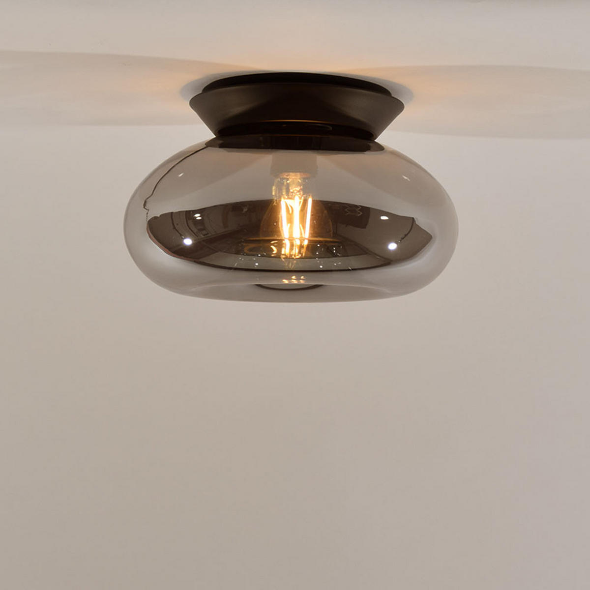 WAND-/DECKENLAMPE Cruet Rauch Low (Flach) - Anthrazit, Glas (28/28/14cm) - s.luce