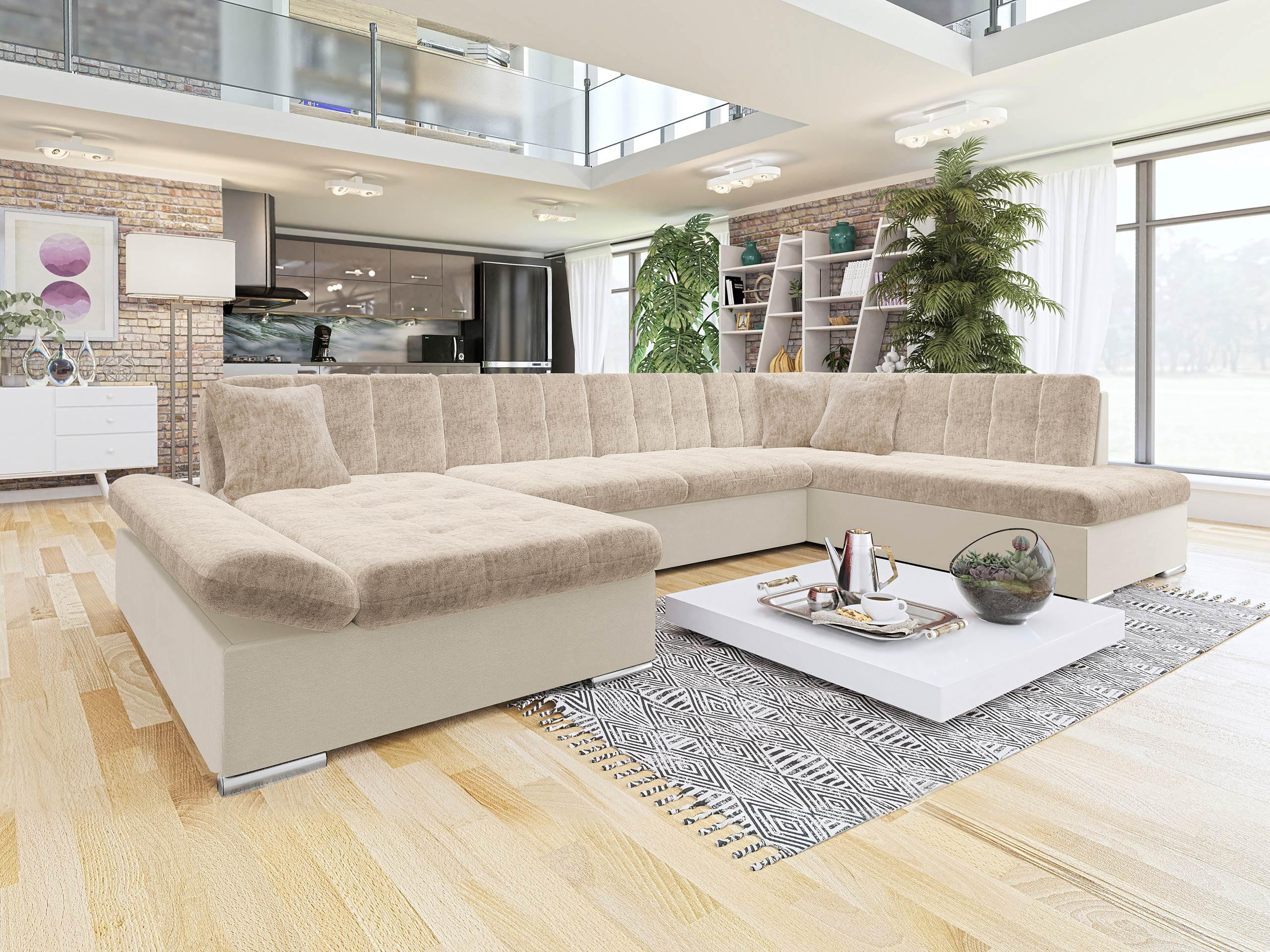 ECKSOFA Bergen Premium, Seite: Links - Beige/Silberfarben, Holz/Textil (345/76/205cm) - MIRJAN24