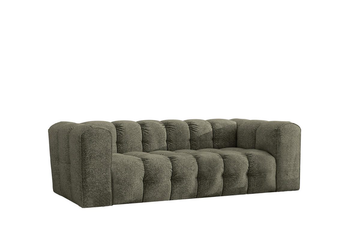 SOFA 3-Sitzer, Komfort, BALOO, Stoff Schenille & Bouclé, Grün - Grün, Holz (222/75/106cm) - Kaiser Möbel