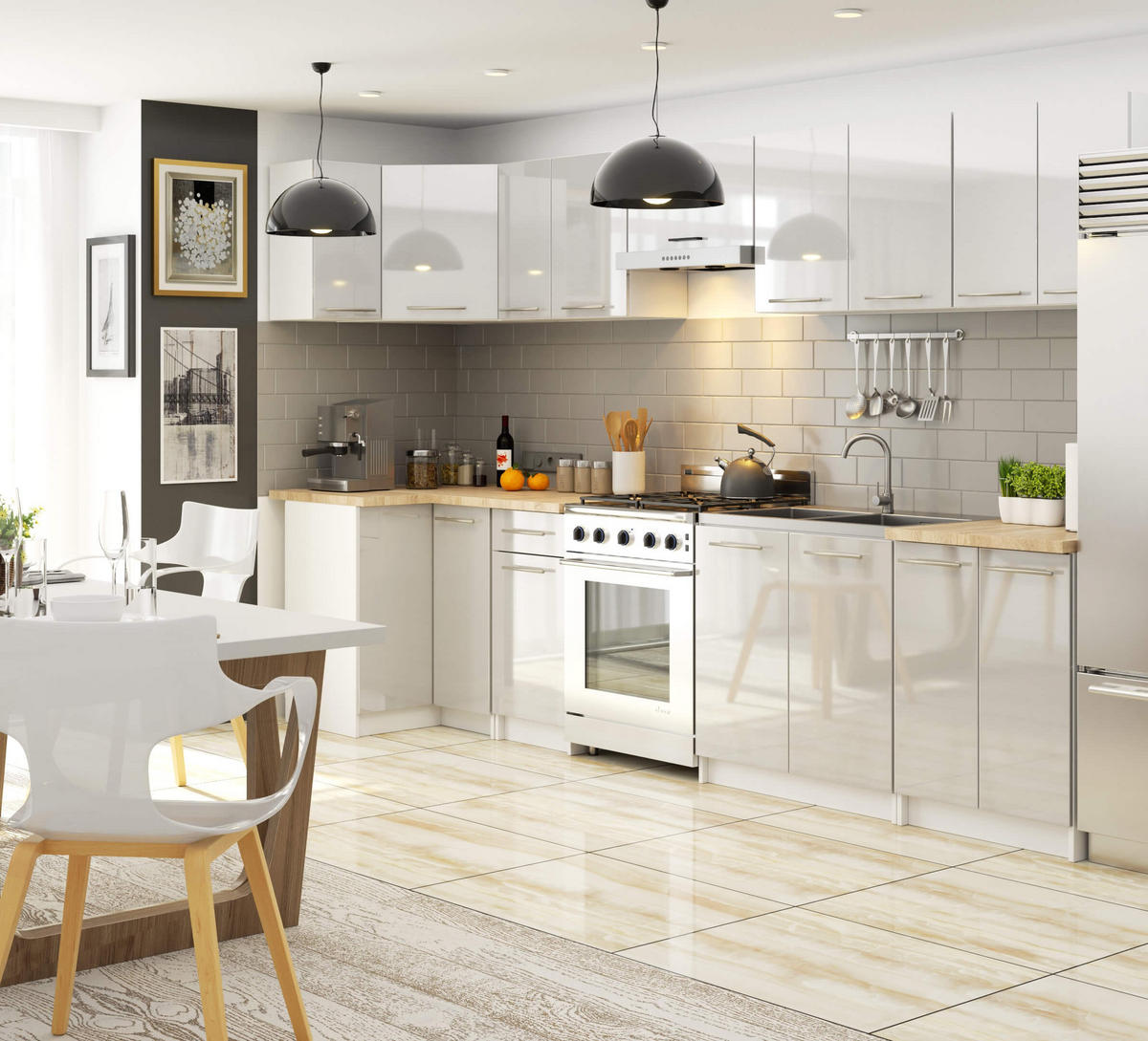 UNTERSCHRANK Weiß, Metallisch Glanz 85/90/46 - Weiß, Holzwerkstoff (90/85/46cm) - RAUMHIRSCH FURNITURE