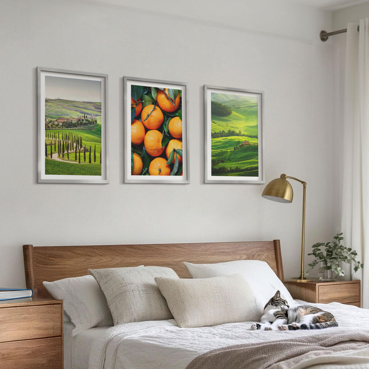 BILDER SET 3er Set - 40x60 cm Silberner Rahmen - Italienische Landschaft mit Orangen - Silberfarben, Kunststoff (40/60cm) - TULUP