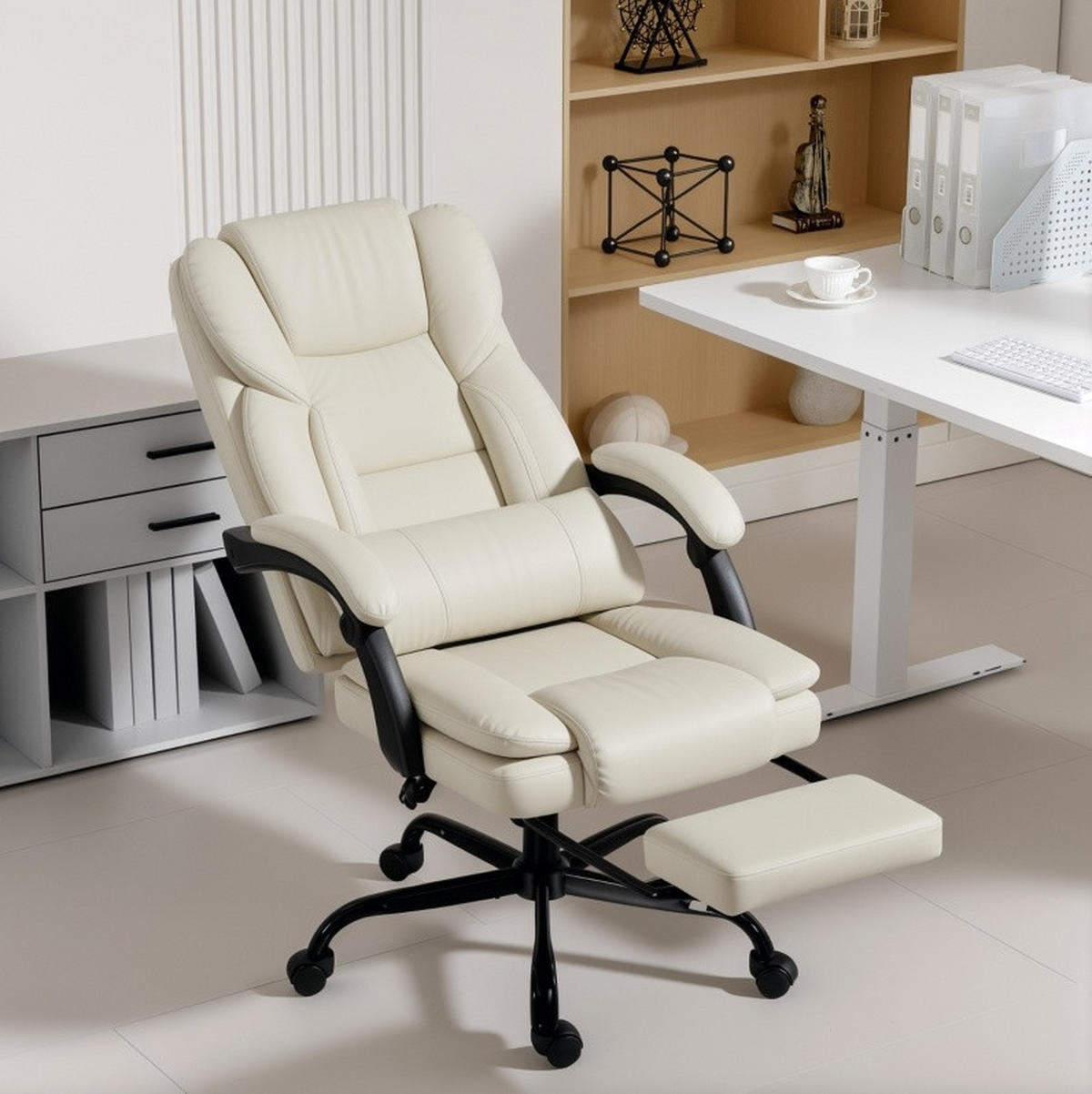 BÜROSTUHL höhenverstellbar mit Fußstütze Beige - Beige, Kunststoff (65/119/67cm) - Meubliv