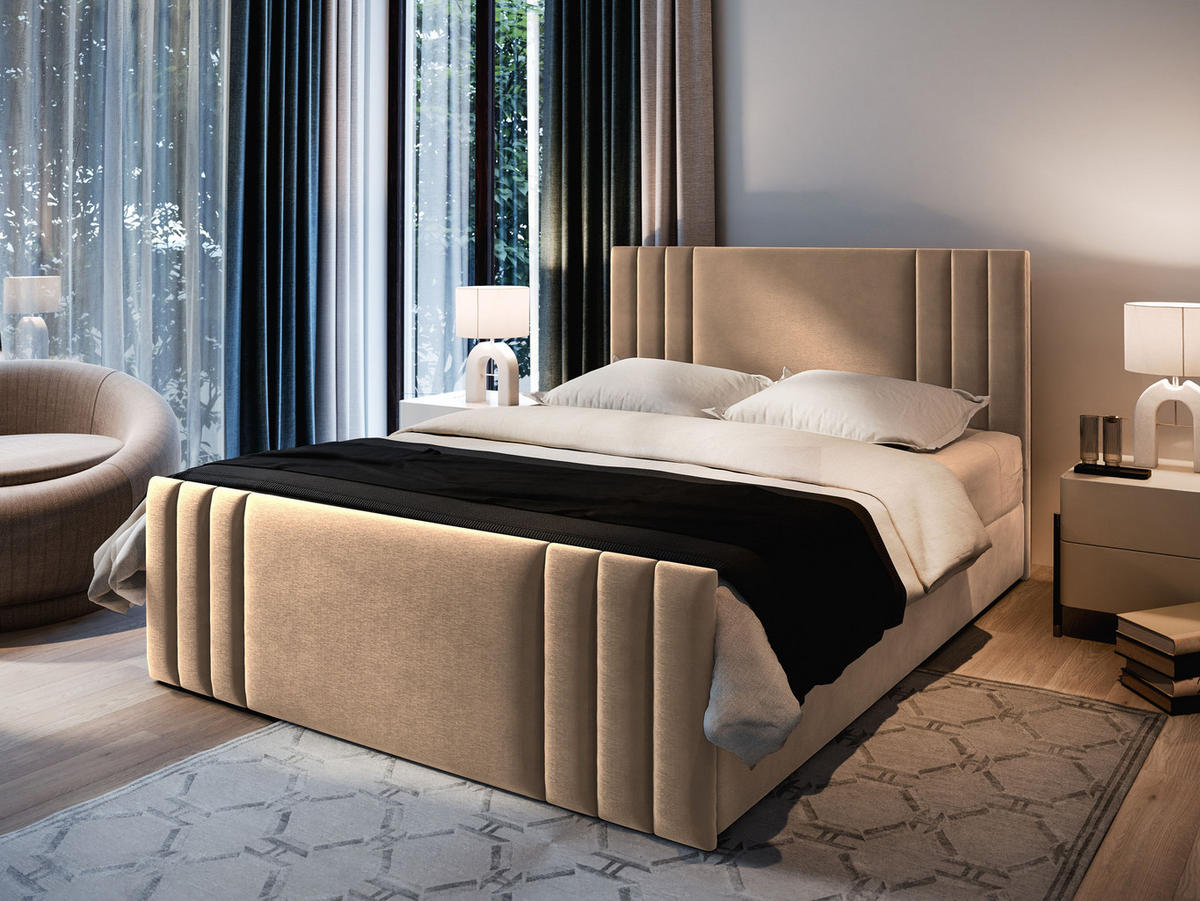 BOXBETT KANES 160x200 cm mit Matratze und Topper - Beige - Beige, Holz (160/200cm) - MASSENO