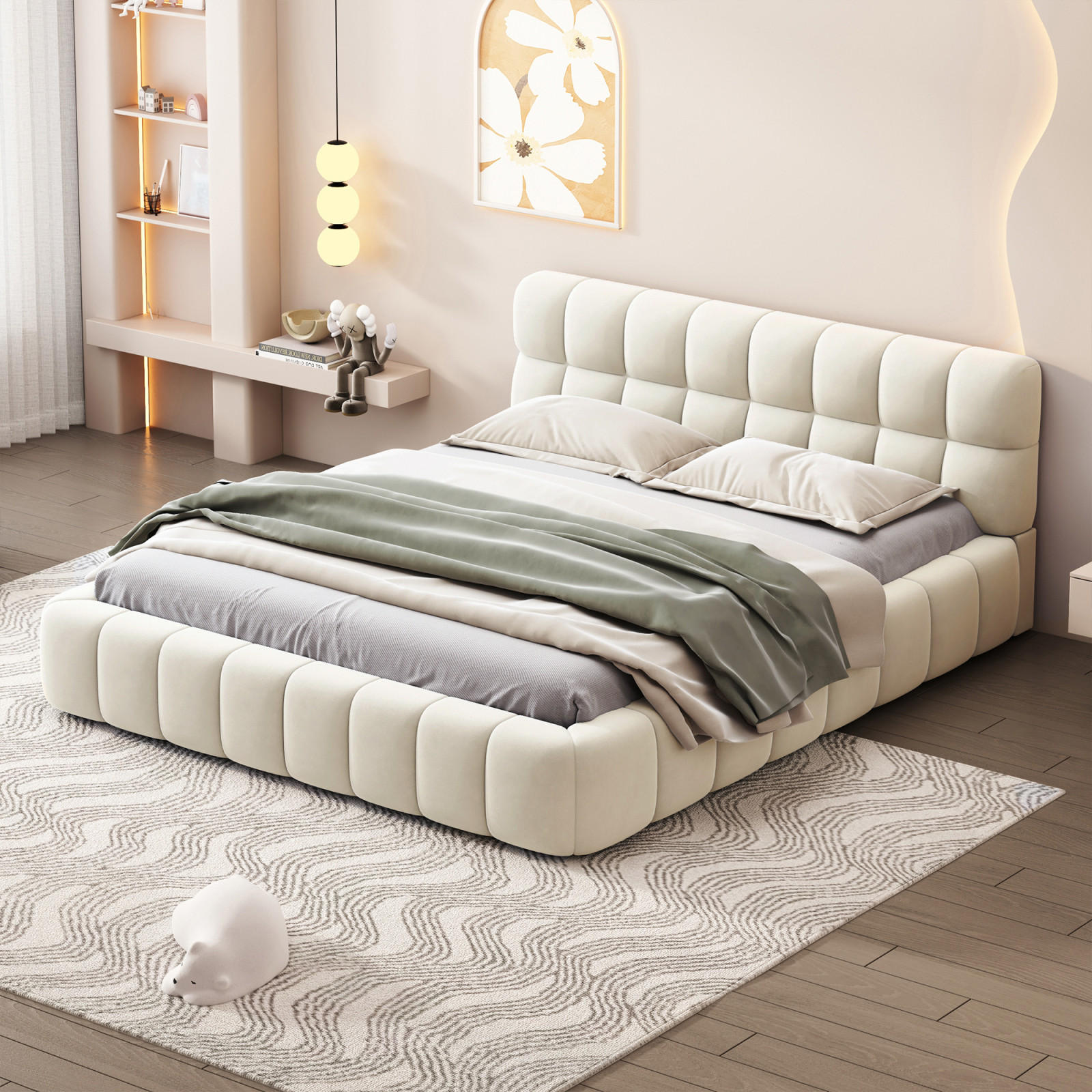 POLSTERBETT 140x190 cm, Beige, Leinen - Beige, Textil/Metall (140/190cm)