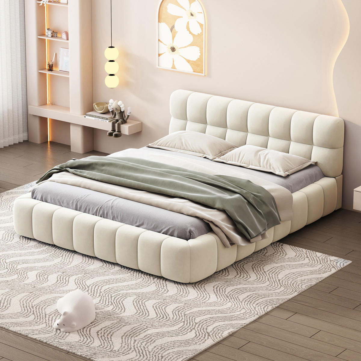 POLSTERBETT 160x200 cm, Beige, Leinen - Beige, Textil/Metall (160/200cm)