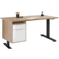 SCHREIBTISCH mit Hängecontainer Anthrazit, Eiche Sonoma und Weiß 150x80cm, elektrisch höhenverstellbar – von MAJA Möbel – Container links - Schwarz, Holzwerkstoff (80/150/70.5cm)