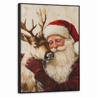 LEINWAND Bilder mit Rahmen - Weihnachtsmann - Rentier - Weihnachten - 60x80 - Rotbraun, Textil (60/80cm) - MuchoWow