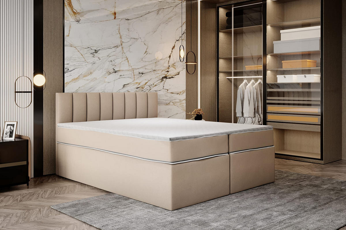 KONTINENTALBETT 200x220 cm mit Taschenmatratze, MIAMI, Visco Topper 5 cm, Beige - Beige, Kunststoff (200/220cm) - Trada