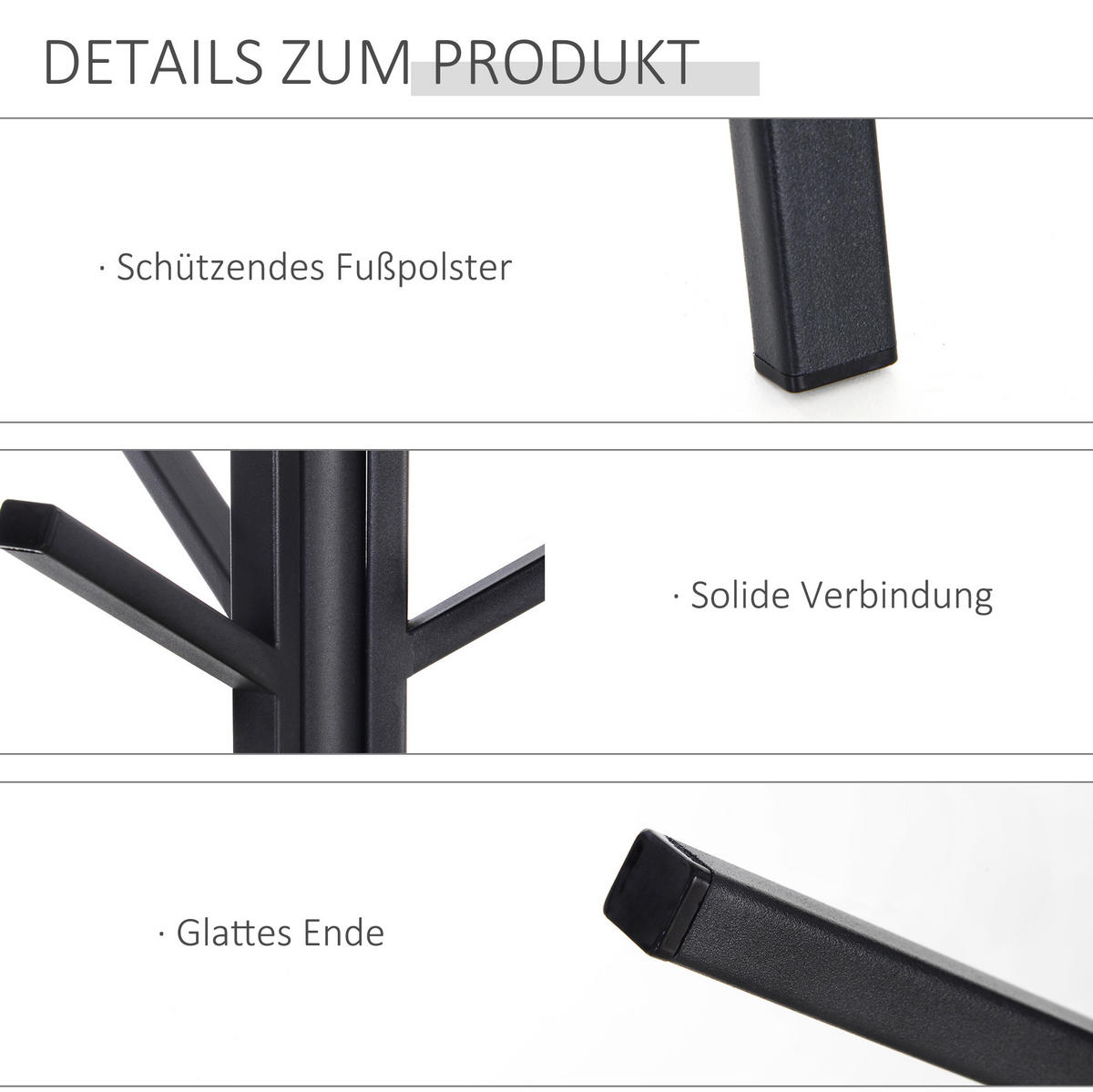 GARDEROBENSTÄNDER 45/45/180 cm aus Holz und Metall mit 3 Kleiderstangen, 8 Haken und Ablage, Schwarz - Schwarz, Metall (45/180/45cm) - Redom