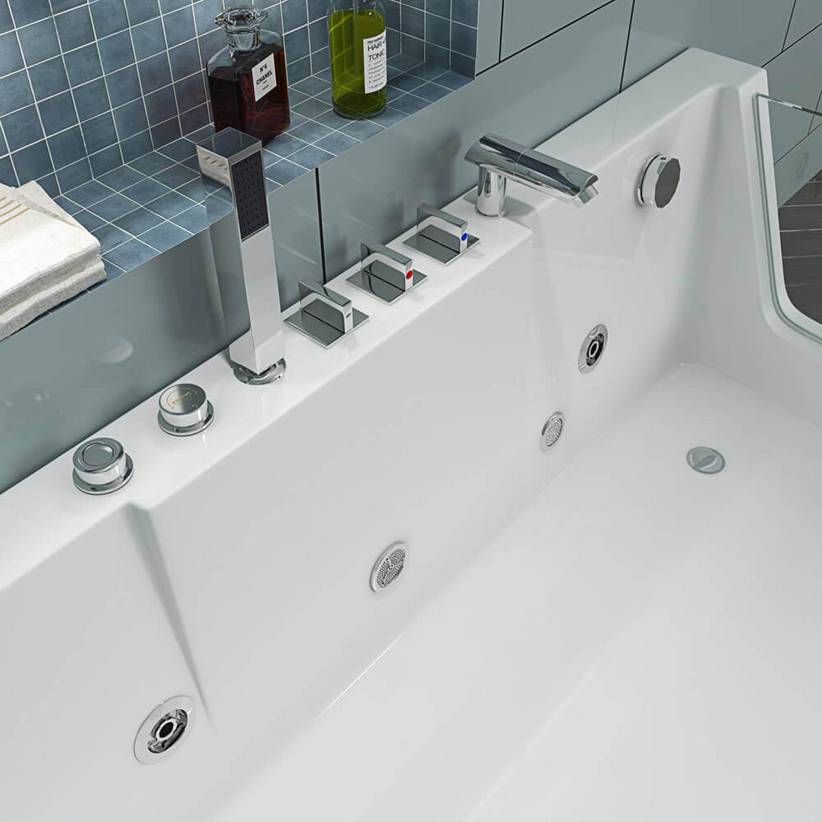 WHIRLPOOL Badewanne mit Lichttherapie CARICA - 170 x 80 cm Rechts - Weiß, Keramik (170/59/80cm) - Home Deluxe