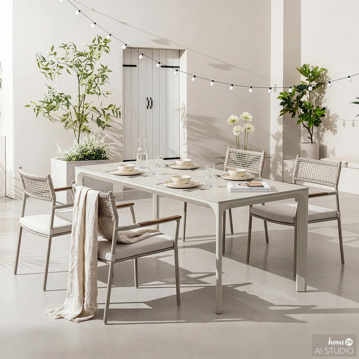 GARTENESSGRUPPE - 5-teilig - Aluminium / Granit - Grau - Grau, Kunststoff/Textil - home24