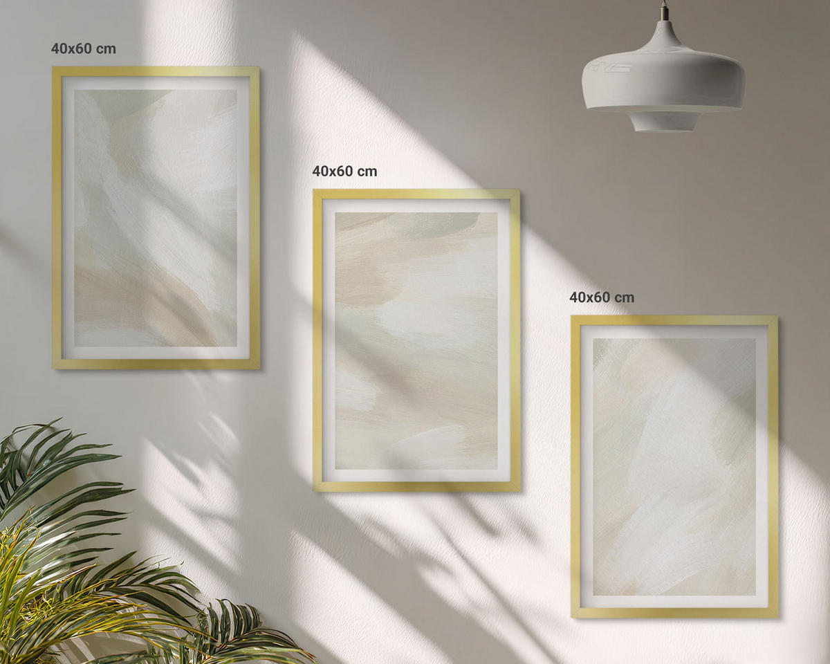 WANDBILDER 3er Set - 40x60 cm Goldrahmen - Minimalismus der Farbstruktur - Goldfarben, Kunststoff (40/60cm) - ArtPrintCave