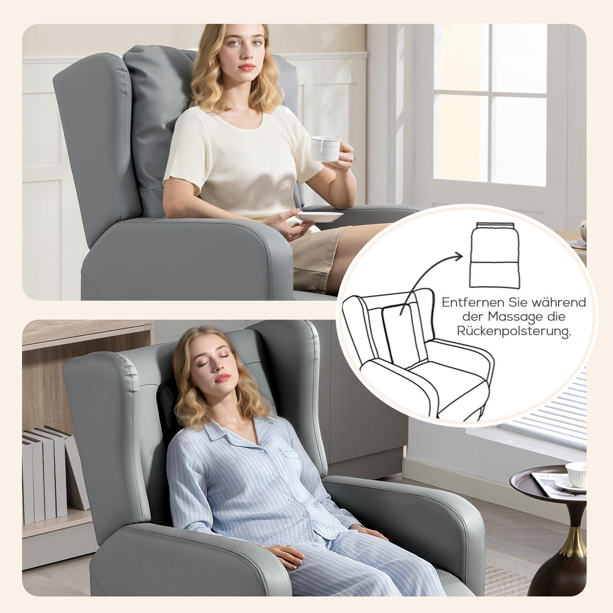 MASSAGESESSEL DE-06323 mit 3D-Knetmassage, elektrisch verstellbar (135°) Grau - Grau, Metall (77/107/89cm) - ComfortXL