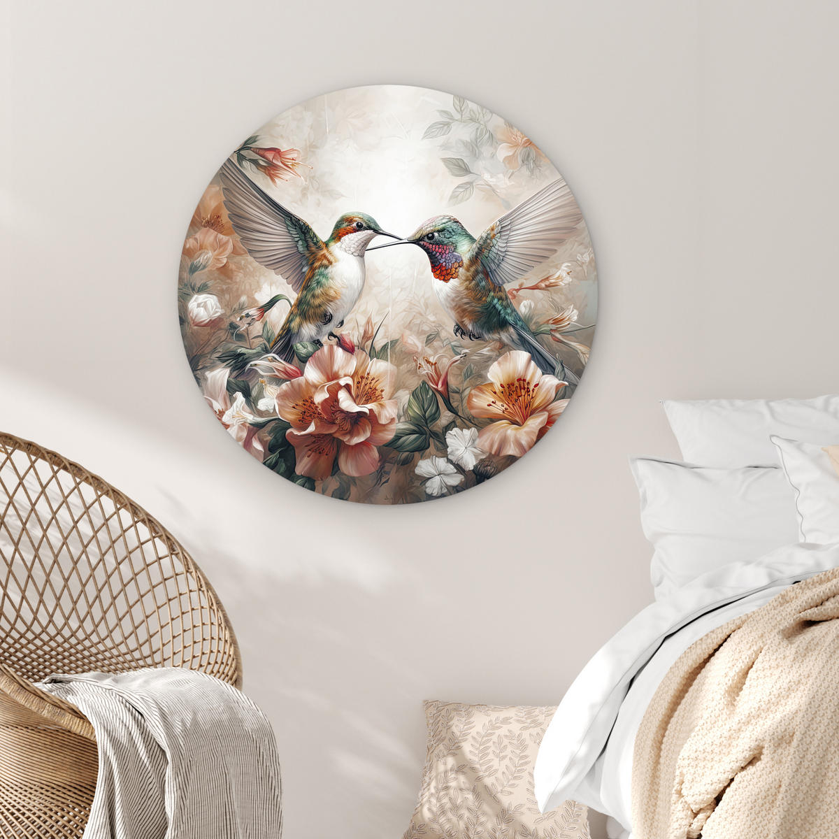 WANDBILD Kolibri - Vögel - Blumen - Natur 90x90 cm - Altrosa, Kunststoff (90/90cm) - MuchoWow