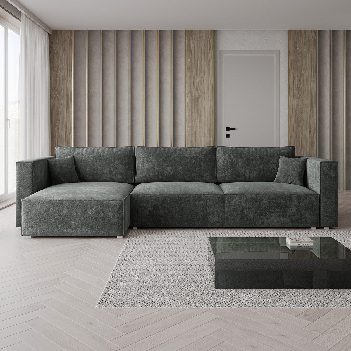 ROHOVÁ Sedačka TOLMO LUMO 75, Šedá - šedá, dřevo/textil (347/148cm) - MASSENO