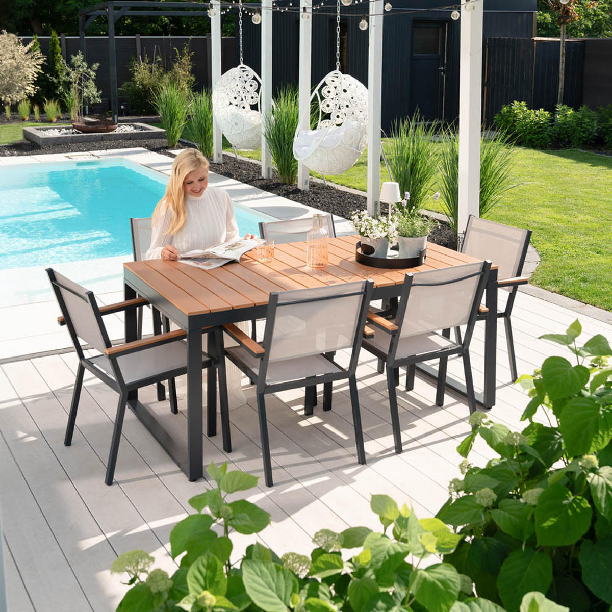 GARTENTISCH SIERA - 160 x 90 - Anthrazit, Kunststoff/Metall (160/90/75cm) - Home Deluxe