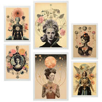POSTER Set Mit 6 Surreale Florale Im Mystischen Esoterischen A3 & A4 Weißer Rahmen - Weiß, Papier (29/3cm) - Nacnic