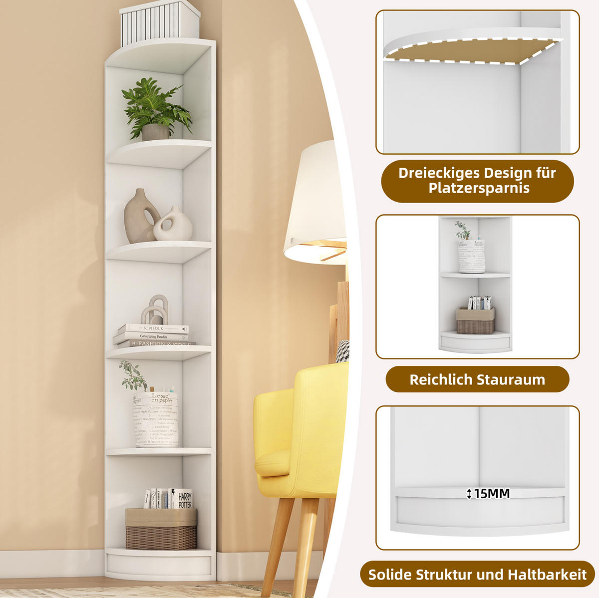 ECKREGAL platzsparend 42 x 30 x 180 cm MDF Weiß 5 Ebenen - Weiß, Holzwerkstoff (30/180/42cm) - Beauniv