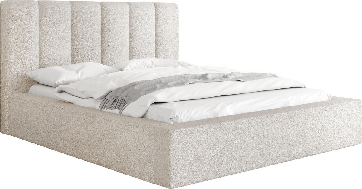 POLSTERBETT Amira mit Bettkasten, Beige Boucle 160x200 cm - Beige/Birkefarben, Holz/Holzwerkstoff (160/200cm) - WFL GROUP
