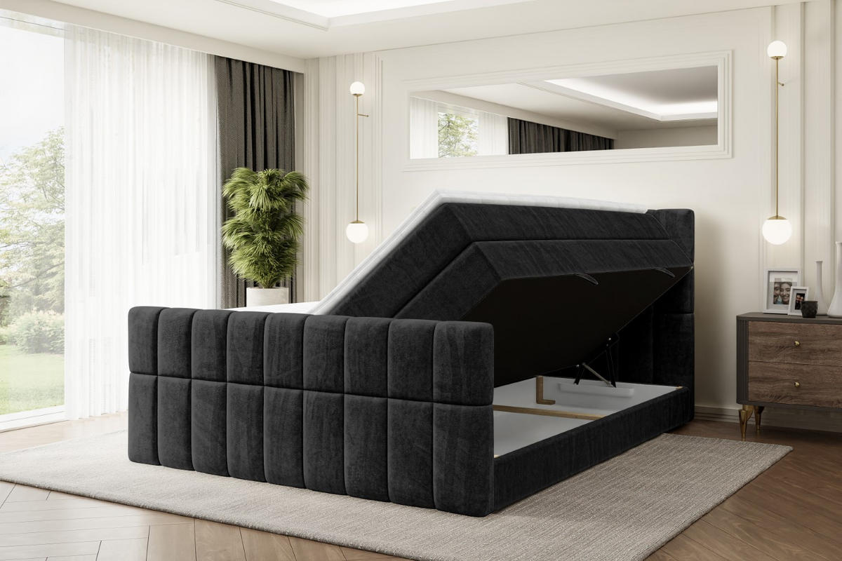 BOXSPRINGBETT MIAMI-Z KING - 200x200 - H3/H4 - Schwarz - Schwarz, Holzwerkstoff (200/200cm) - ALTDECOR