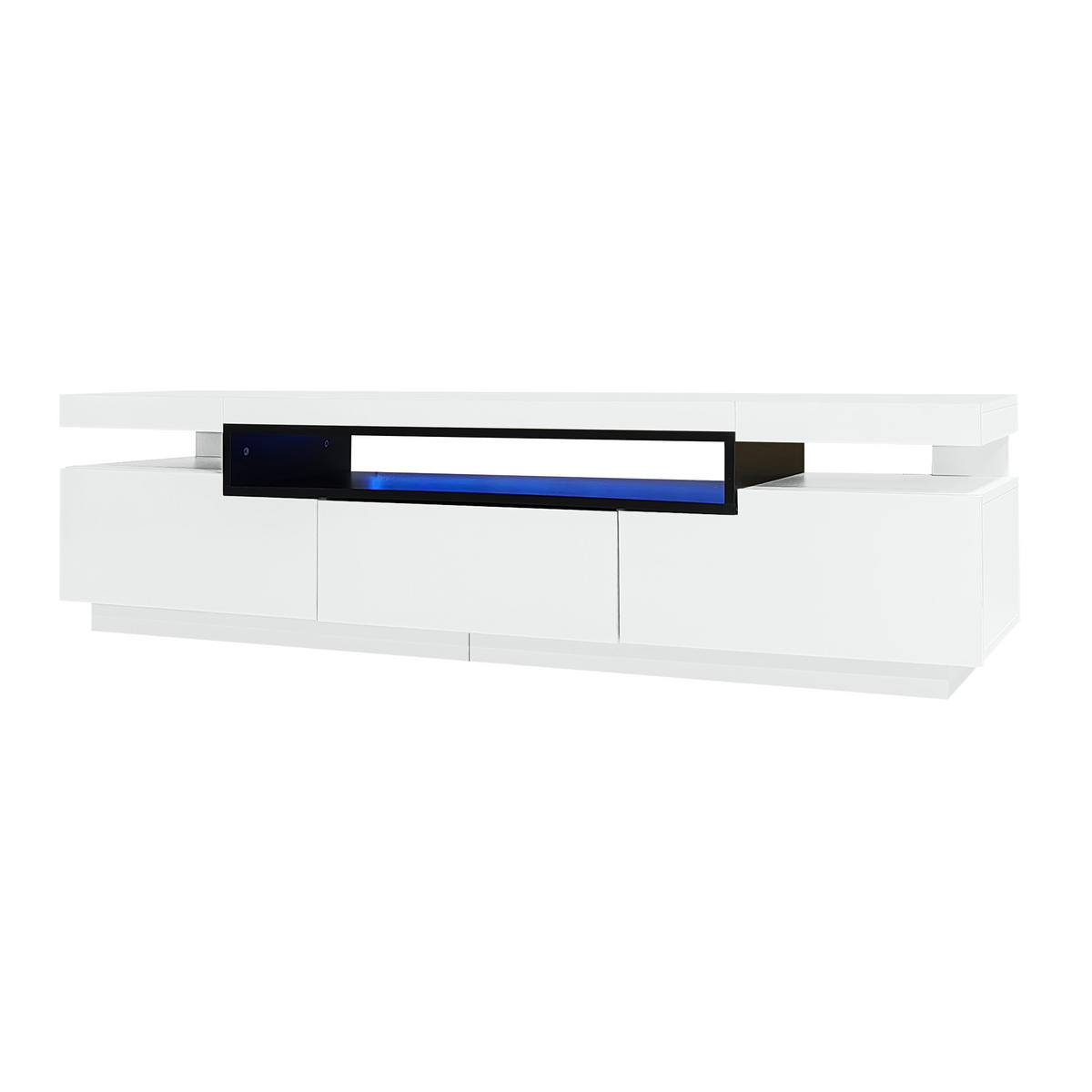 TV-SCHRANK 160/39/42 cm weiß mit 16 Farben LED-Beleuchtung und 3 Schubladen für 70 Zoll Fernseher - Weiß, Holzwerkstoff (160/42/39cm) - OKWISH