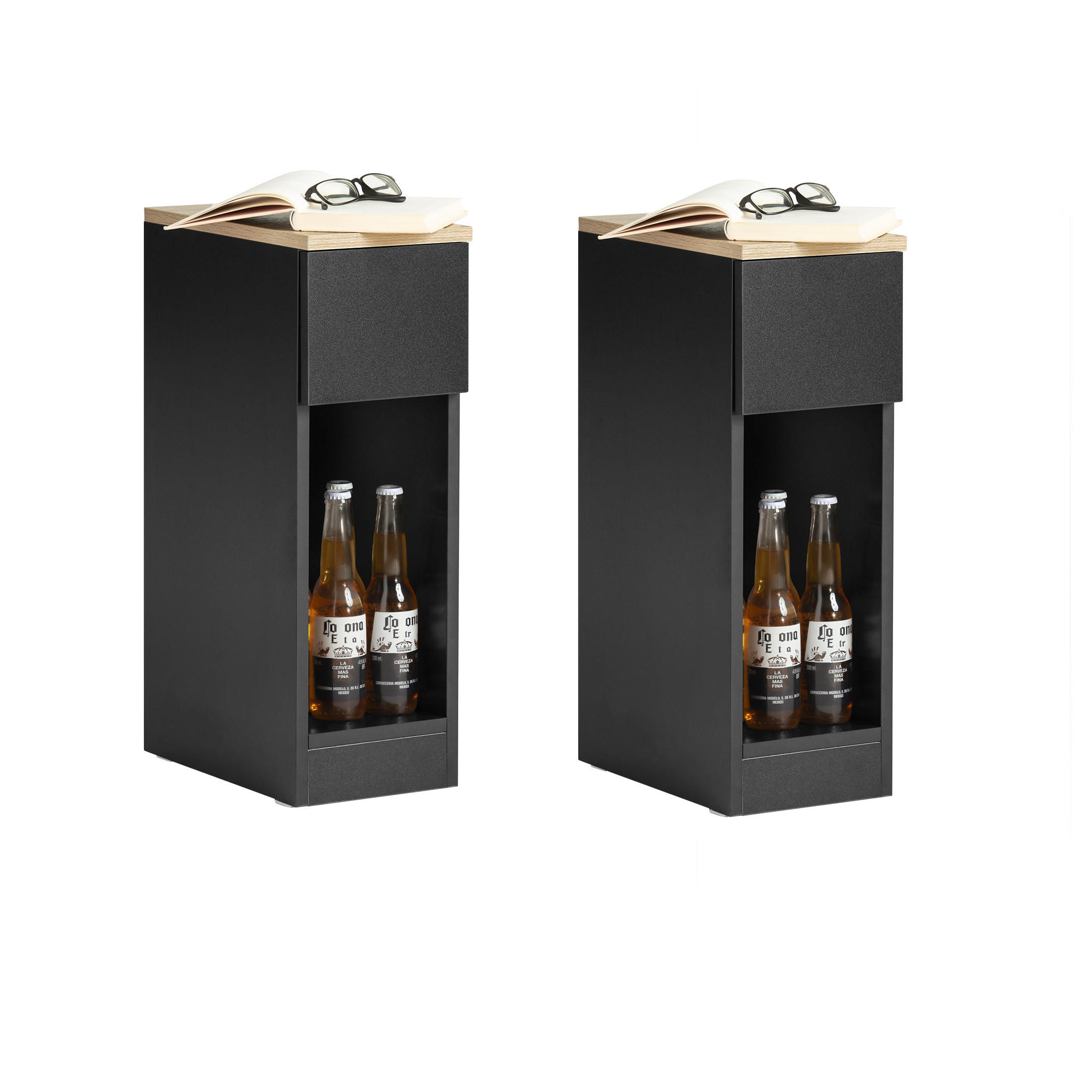 NACHTTISCH 2er Set, Schwarz, 20x60x35cm - Schwarz, Holzwerkstoff (20/60/35cm) - SoBuy