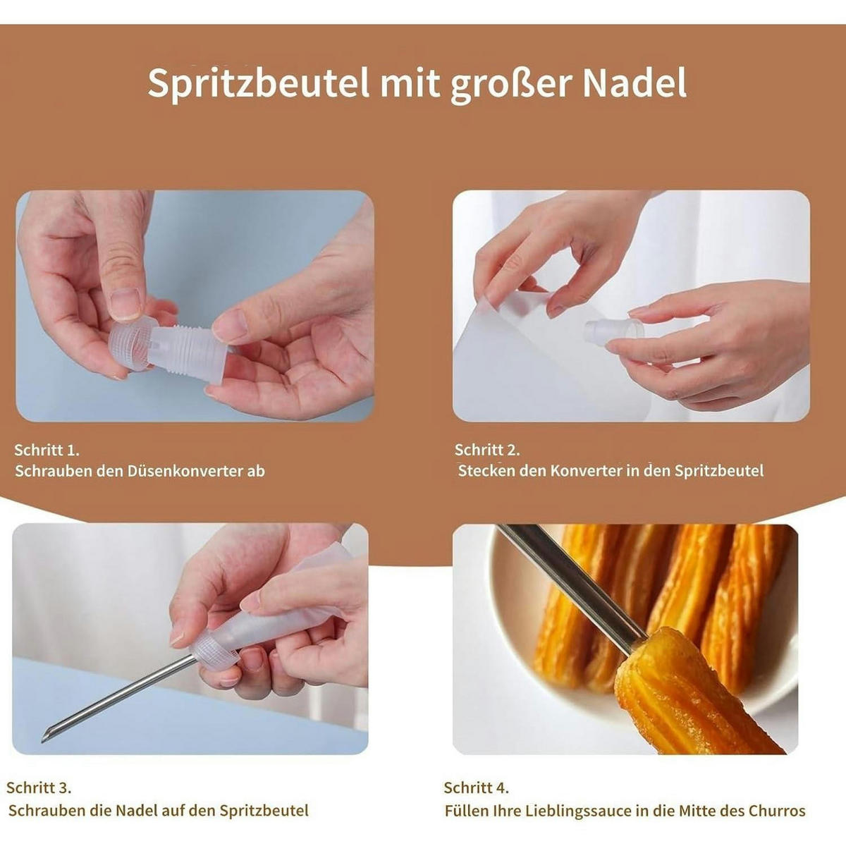 CHURRERA Set mit 3 Düsen Edelstahl Ø 5,6 x 21 cm - Silberfarben, Metall (15/5.6/22cm)