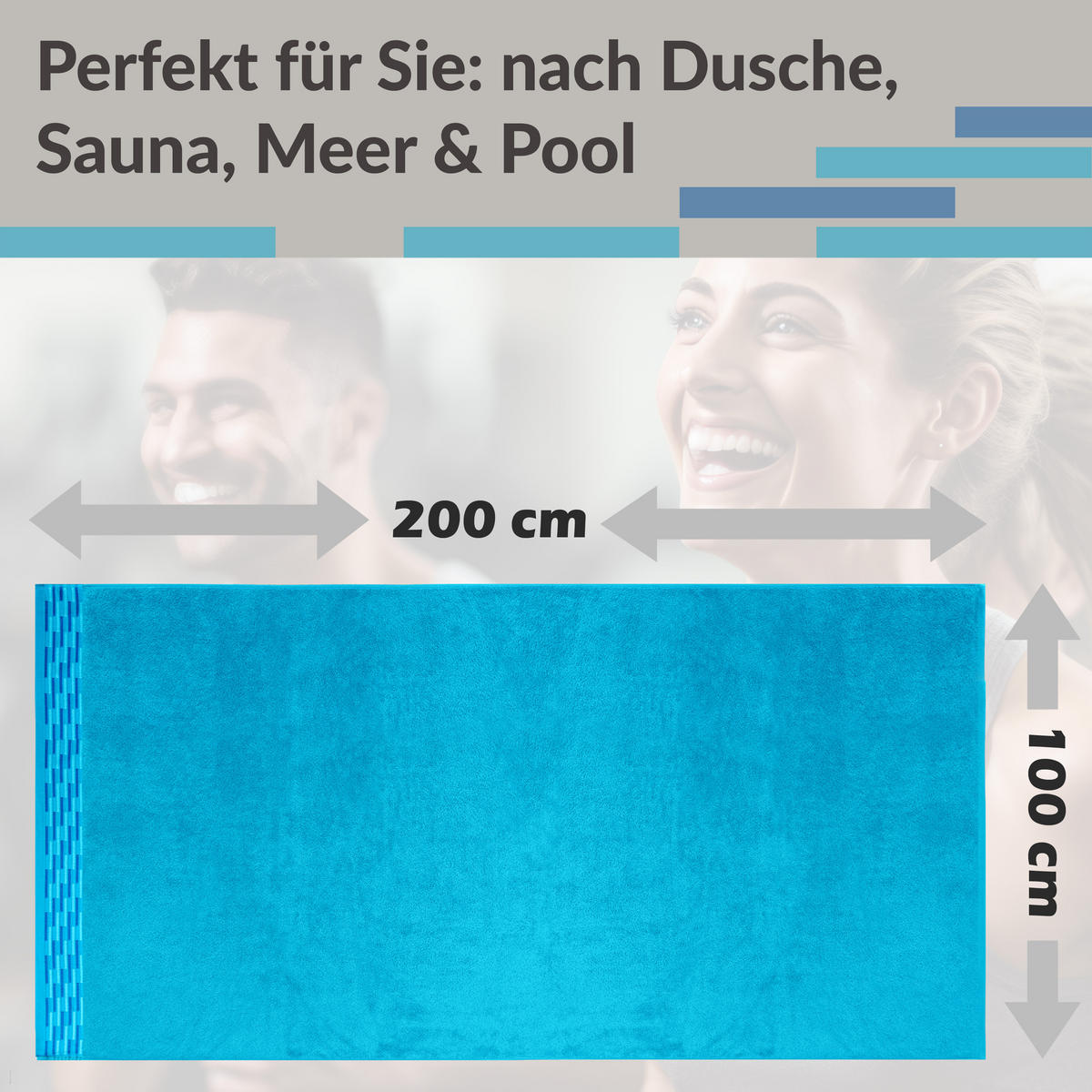 BADETUCH Lugano Aquamarin 100x200 cm - Blau, Textil (100/200cm) - Lashuma