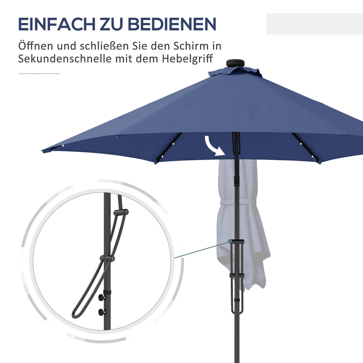 SONNENSCHIRM, Stahl, Polyesterstoff, Blau - Blau, Metall (290/290cm) - Outsunny