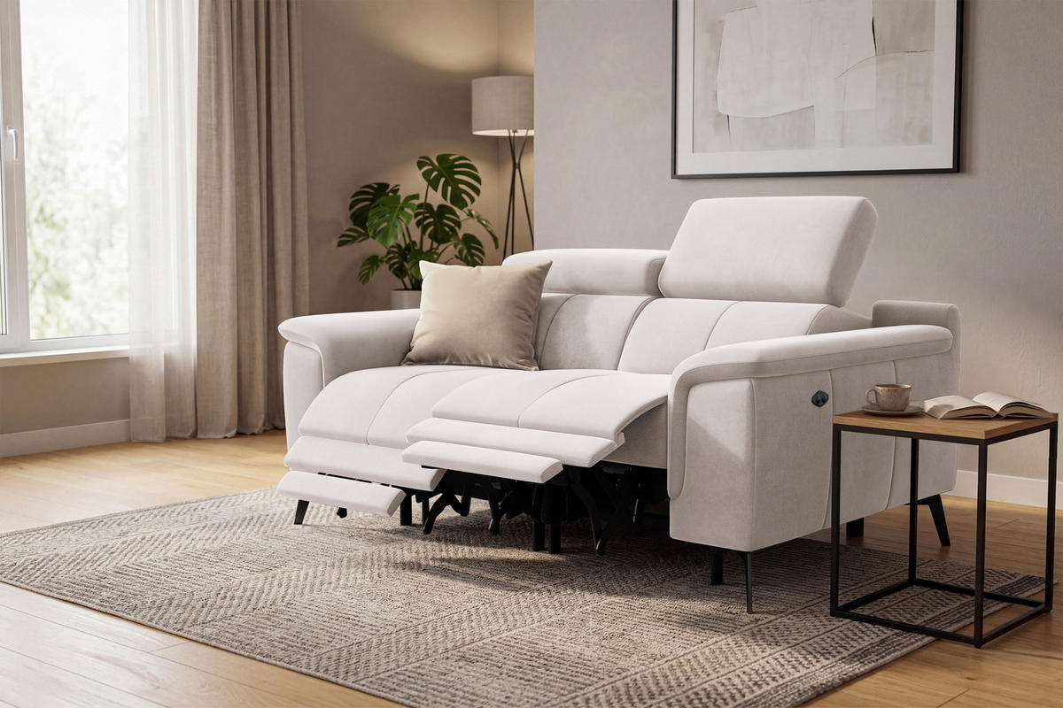 SOFA RELAX FIERO 2-Sitzer, Beiger Veloursstoff - Beige/Schwarz, Holz/Textil (170/82/103cm) - Courtois Laville