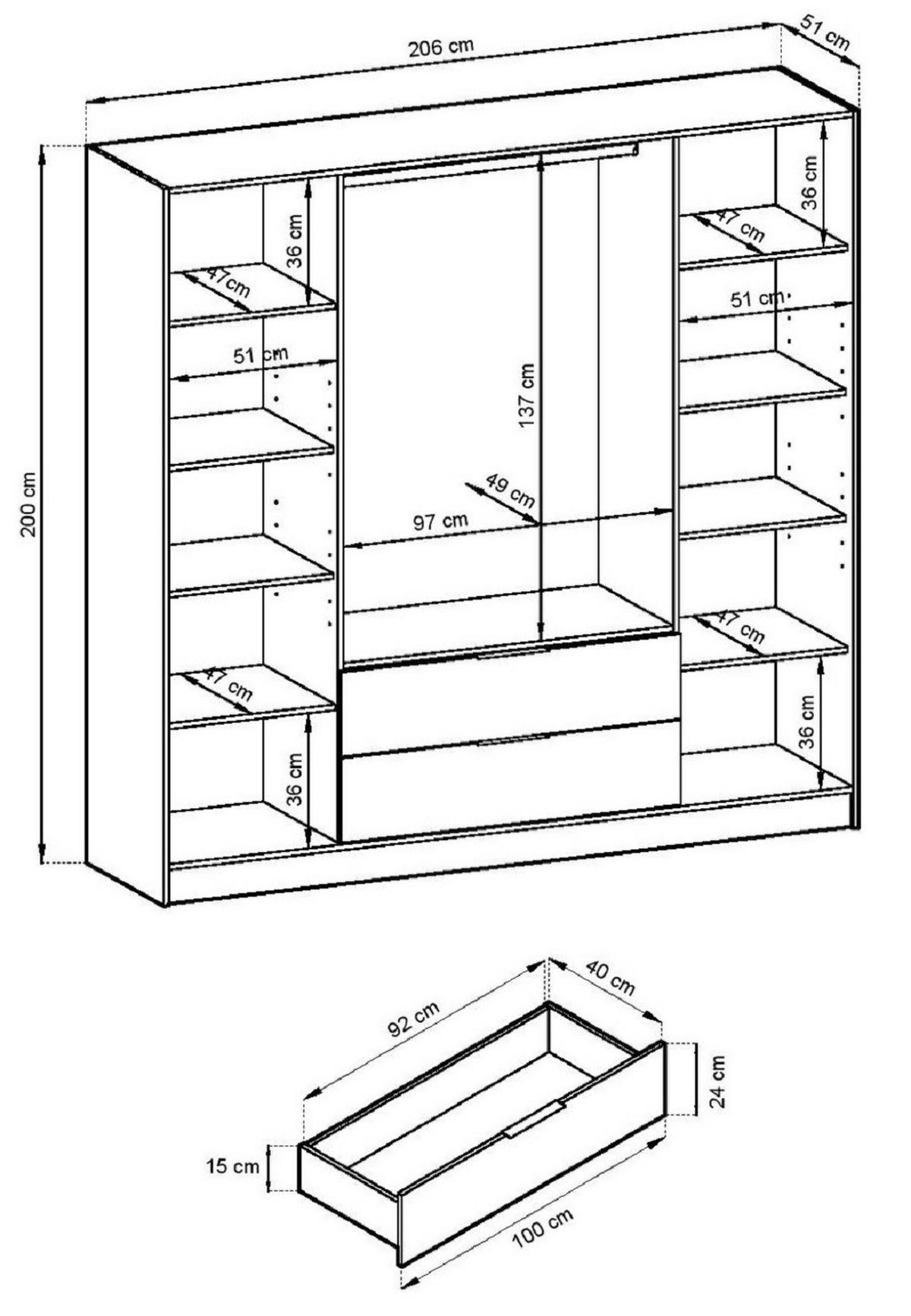 KLEIDERSCHRANK 206 cm Kalma, 4 Türen, 2 Schubladen, Eiche Artisan - Eiche Artisan, Holz (206/200/51cm) - Emporius