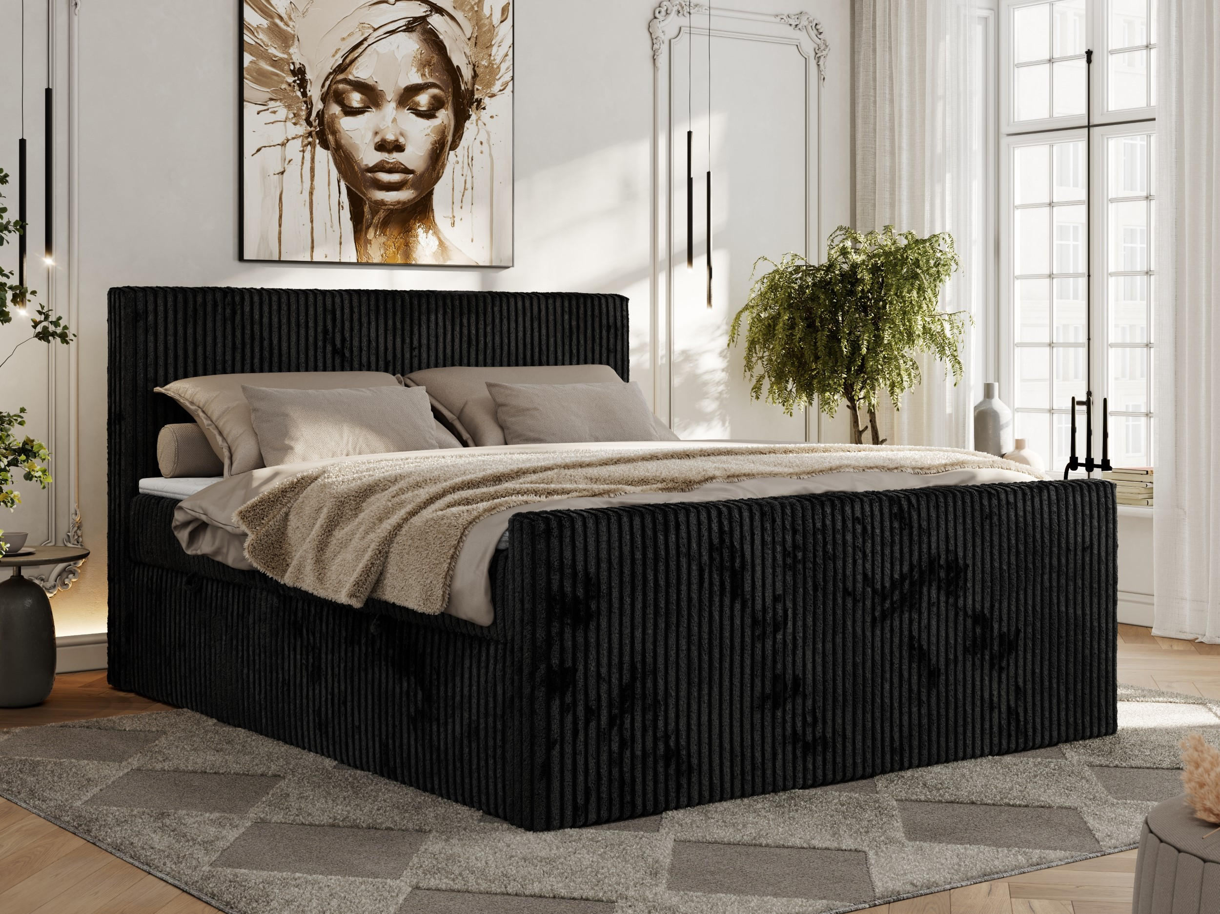 BOXBETT TILIANO DUO 140/200 - Schwarz Cord - H3 - Schwarz, Textil (140/200cm) - MKS