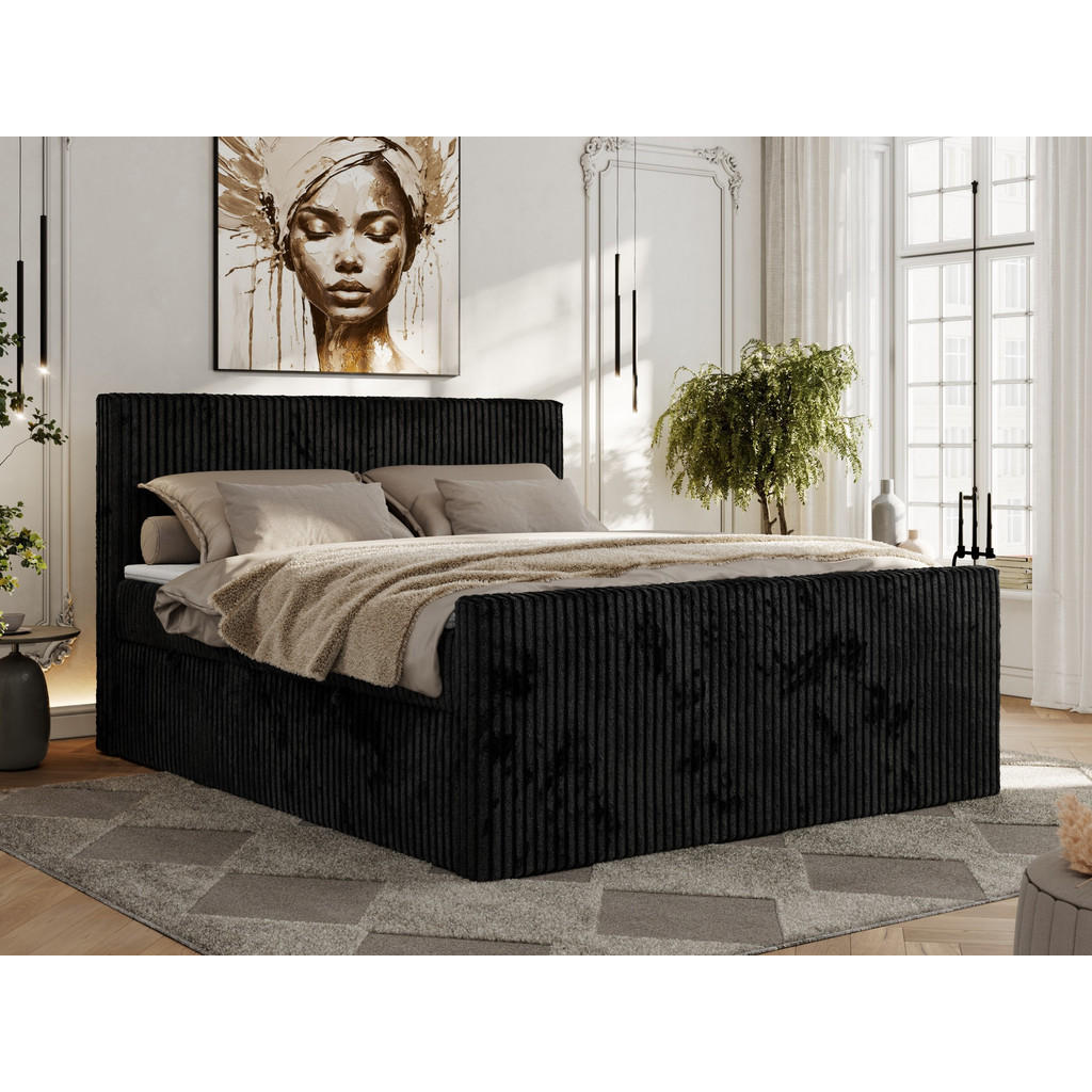 Thumbnail - MKS Boxbett, Schwarz, Textil, 2-Sitzer, H3, 7-Zonen, Rechteckig, 140x200 cm, Oeko-Tex®, Schlafzimmer, Betten, Boxspringb...