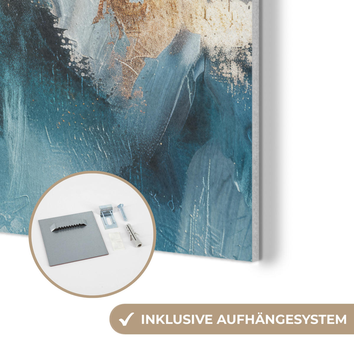 AKUSTIKPANEEL Abstrakt - Kunst - Gold - Blau 80x60 cm - Petrol, Textil (80/0.9/60cm) - MuchoWow
