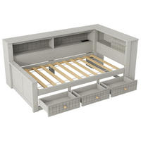 STAURAUMBETT 90/200 cm DE-03353, mit Ablagefächern, 3 Schubladen und LED, in Grau - Grau, Holz/Holzwerkstoff (90/200cm) - ComfortXL