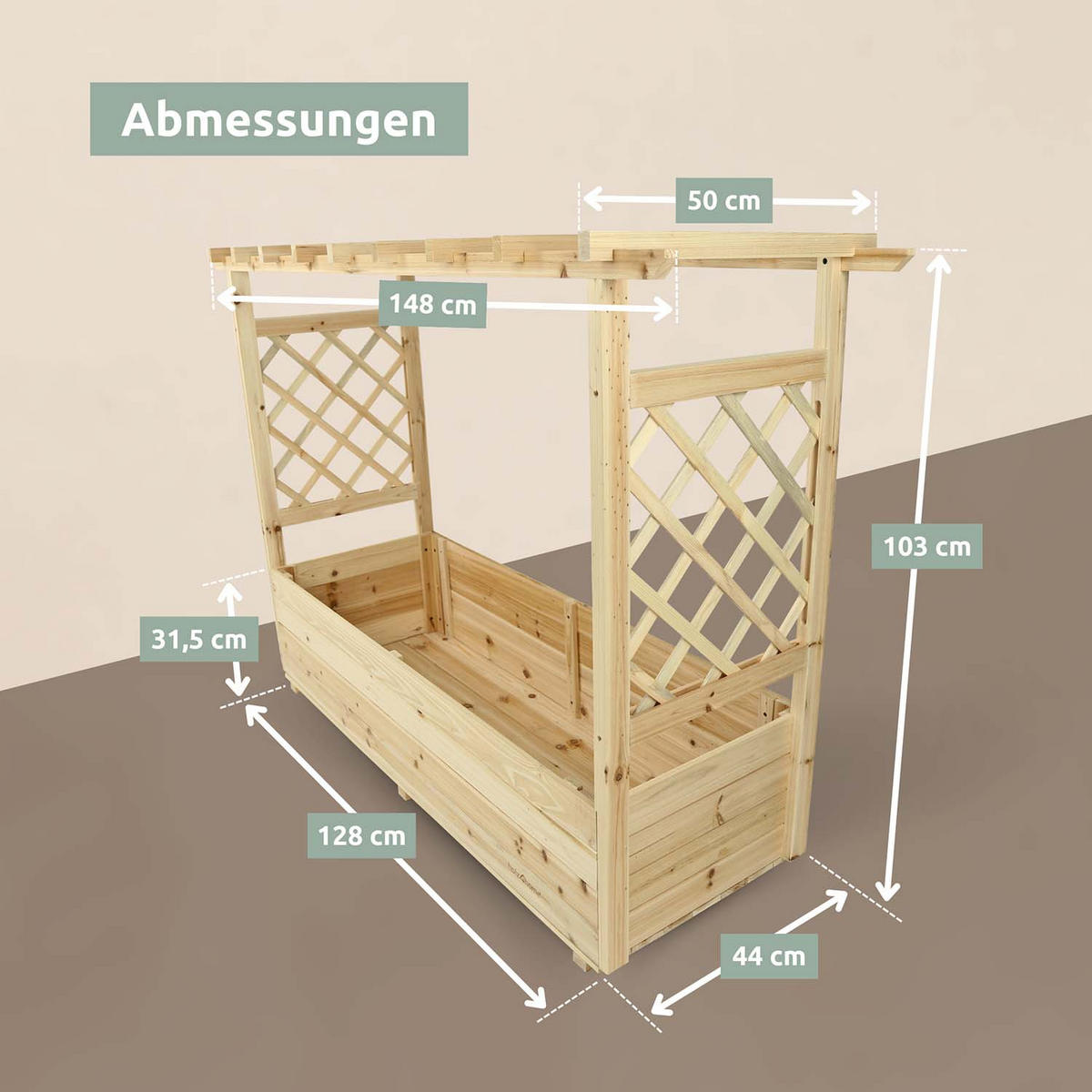 PFLANZKASTEN mit Rankgittern & Dach - Tannenholz - 128 x 44 x 103cm - Naturfarben, Holz (128/103/44cm) - holz4home