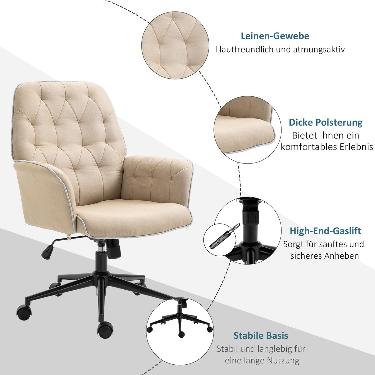 BÜROSTUHL, Schaumstoff, Beige - Beige, Kunststoff (69/90/66cm) - Vinsetto
