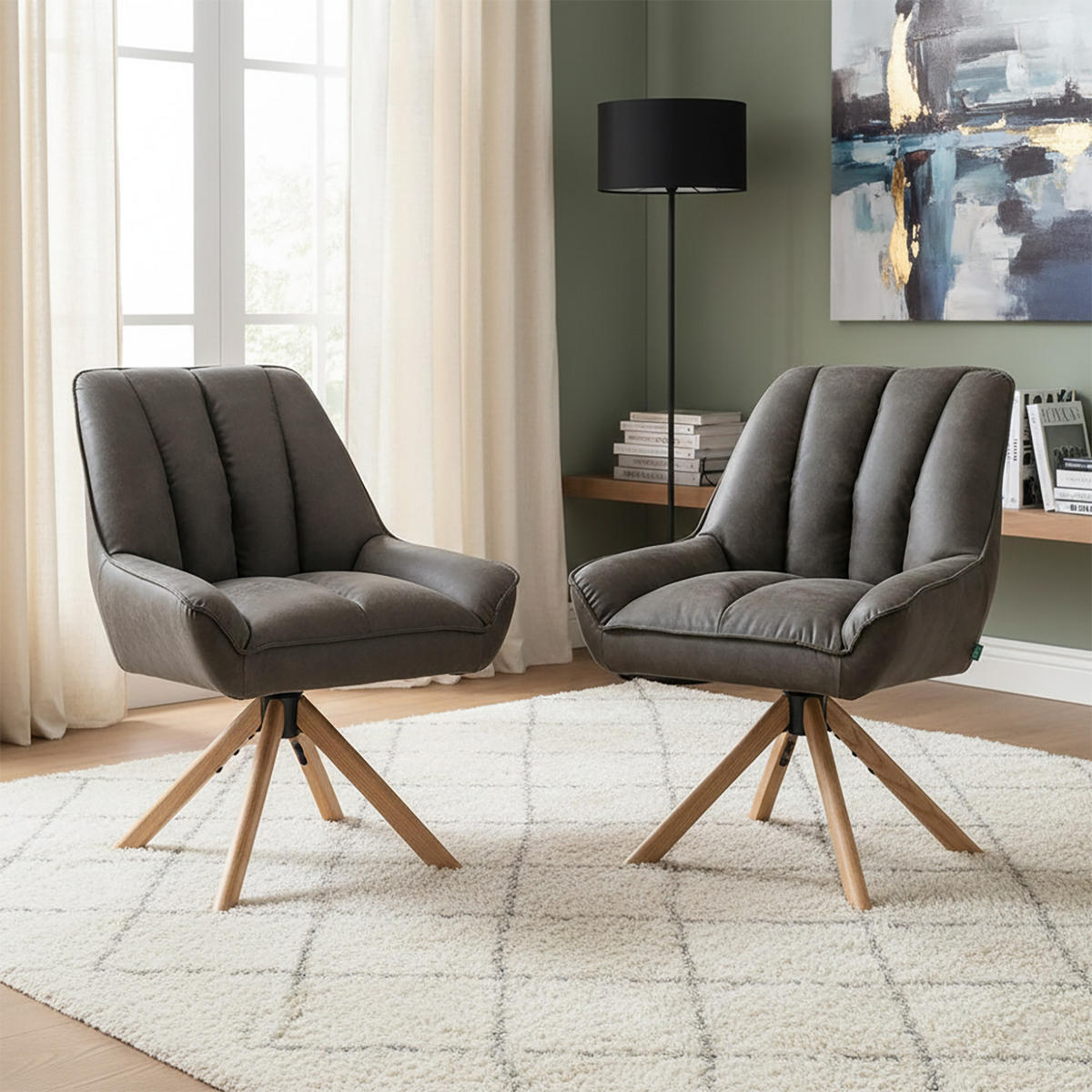 DREHSTUHL Mika-Leon 2er-Set - Honigeiche/Taupe, Eichenholz/Holz (60/88/68cm) - DUBI Möbel