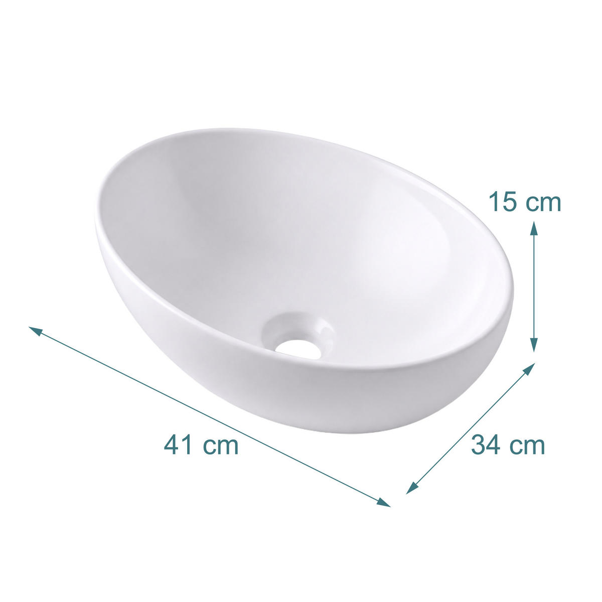 LAVOAR Alb ceramică pe blat fără orificiu pentru baterie 41x34x15 cm - alb, ceramică (41/15/34cm) - Relaxdays