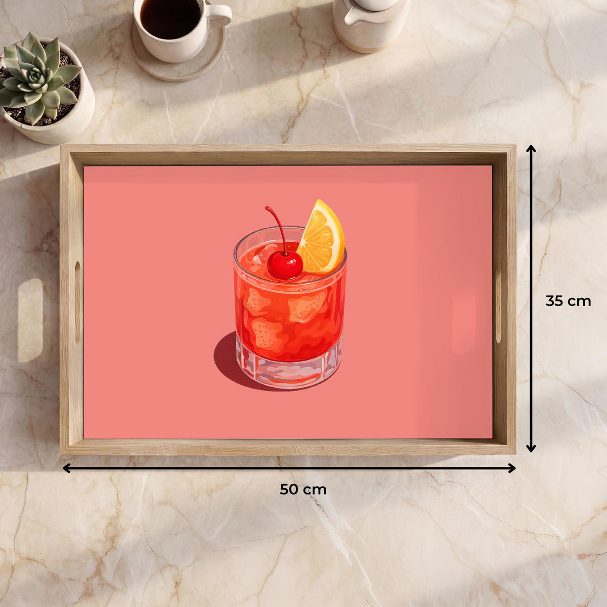 SERVÍROVACÍ PODNOS Sklenice - Kostky ledu - Citron - Třešeň 50x35 cm - růžová, dřevo (50/5/5cm) - OnlyWow