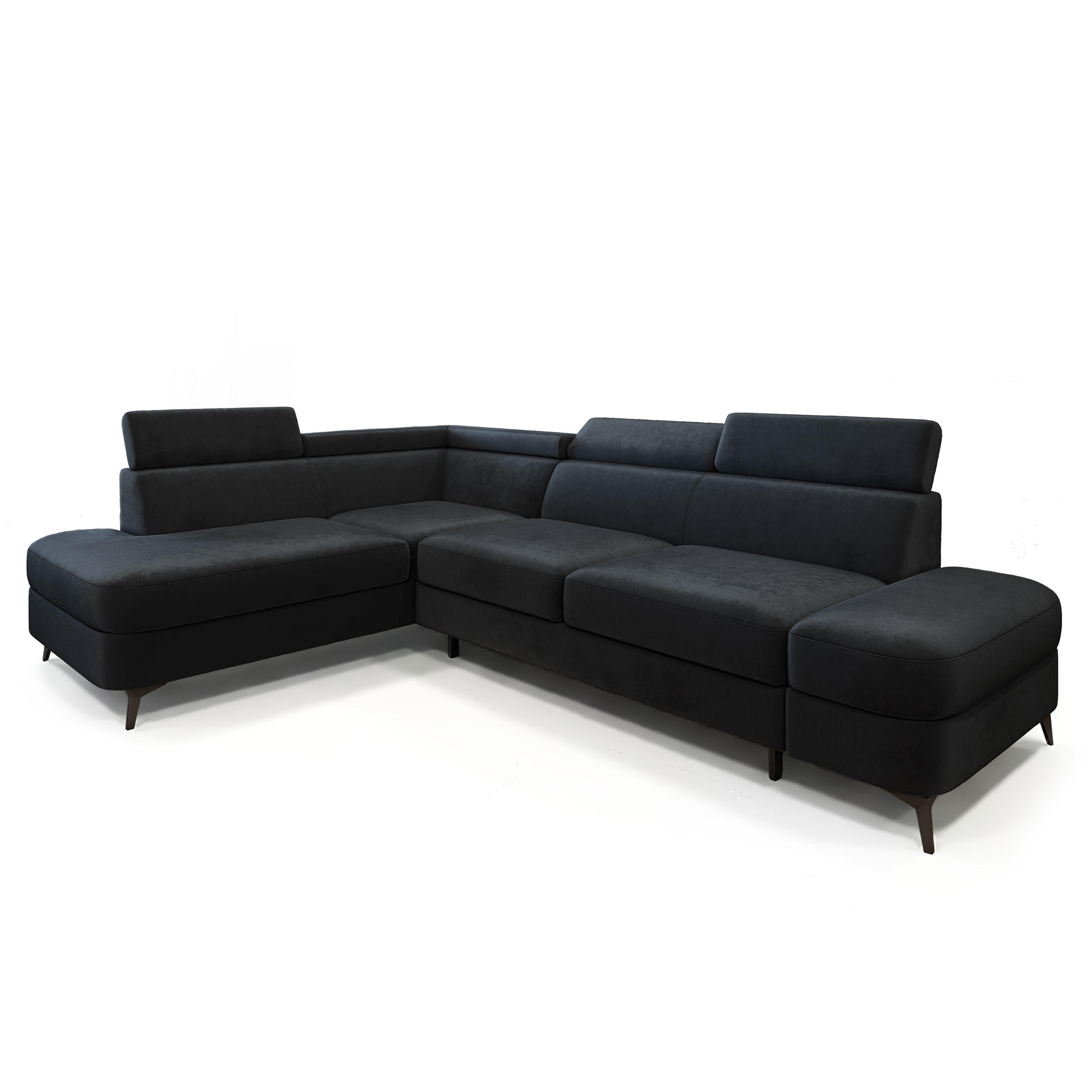 ECKSOFA AVISE M L-S Schwarz Velours-Stoff mit Schlaffunktion - Schwarz, Holzwerkstoff/Textil (268/195cm) - MASSENO